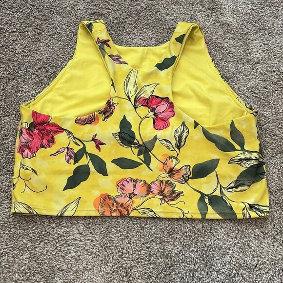 Athleta Yellow Iris Floral Concious Racerback Yoga Tank Top Built-in Bra, Large - Picture 2 of 3